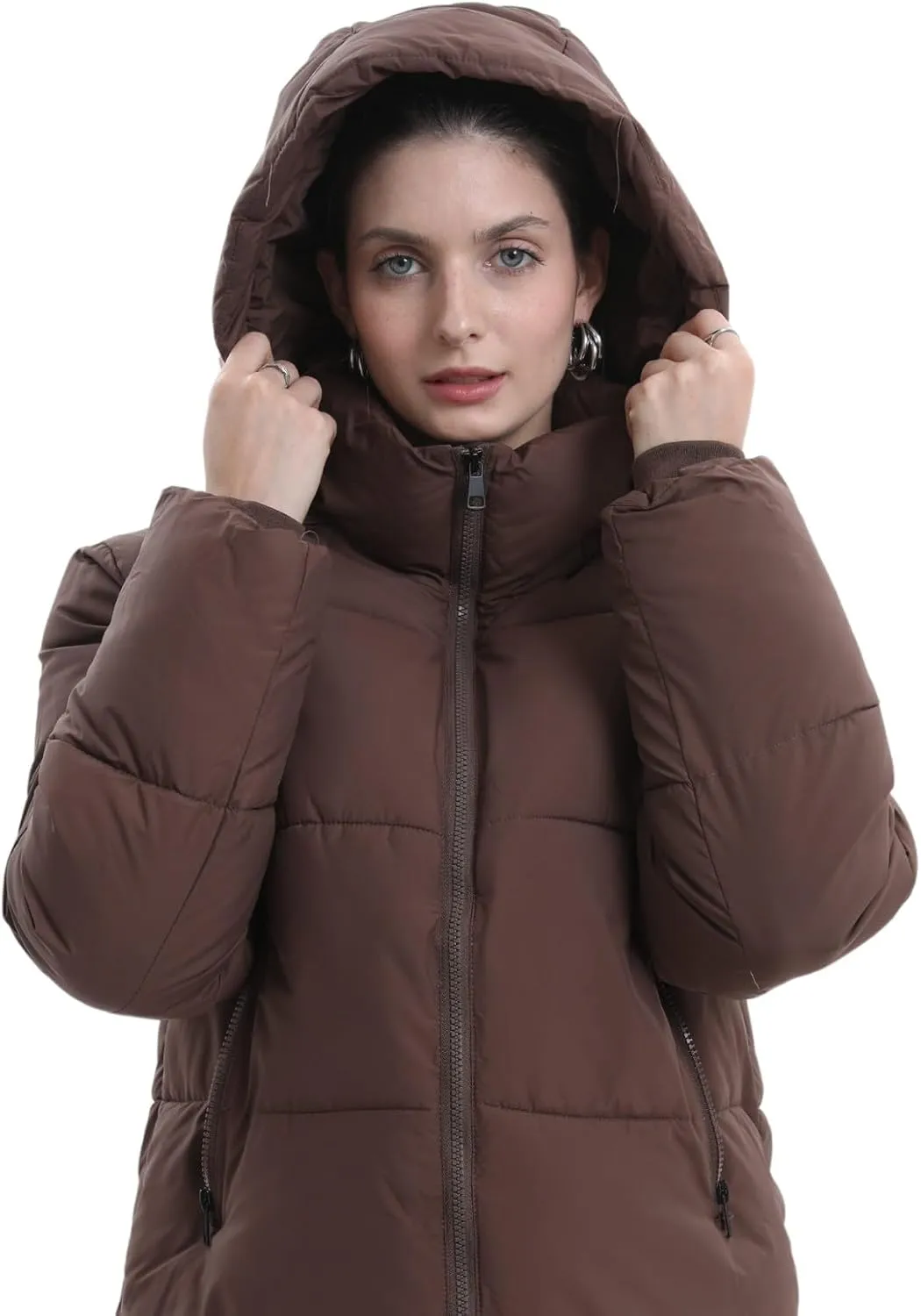 Women's Cropped Puffer Jackets,Warm Winter Jacket with Removable Hood,Zipped Pockets,Short Ladies Quilted Coat