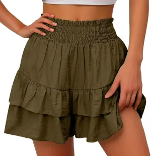 Women's High Waisted Flowy Shorts Boho Ruffle Skorts Pleated Tennis Beach Short Casual Summer Tiered Skirt