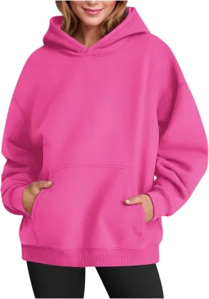 Womens Hoodies Oversized Sweatshirts Pullover Fleece Sweaters Long Sleeve With Pockets Winter Fall Outfits Y2k Clothes