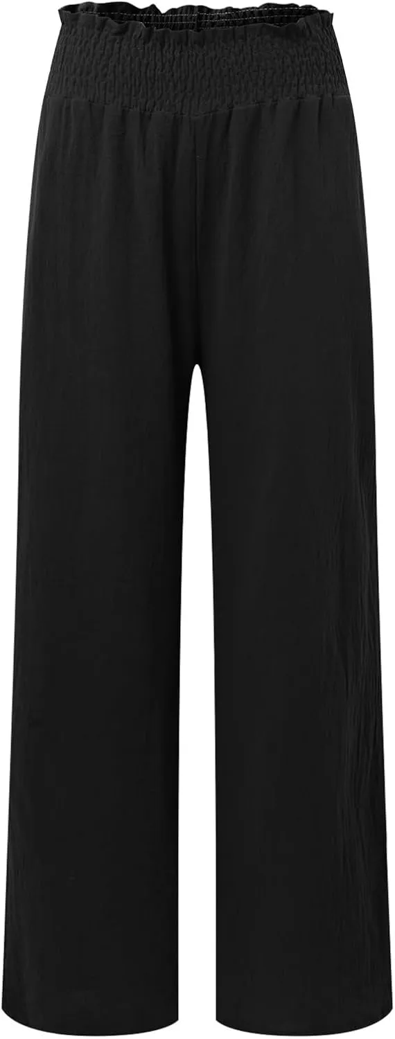 Women's Linen Blend Summer Lightweigt Palazzo Lounge Pants High Waist Straight Slim Fit Palazzo Pants Vacation
