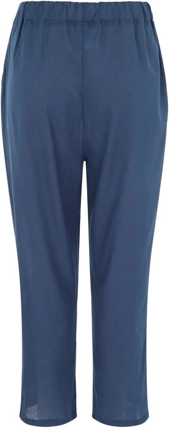 Women's Linen Summer Casual Pant Trousers Elastic Waisted Stretchy Straight Slim Fit Pants Work Business