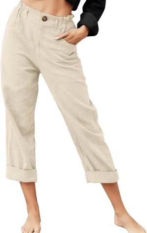 Women's Linen Summer Tie Knot Palazzo Lounge Pants High Waist Long Lounge Plus Size Palazzo Pants Office