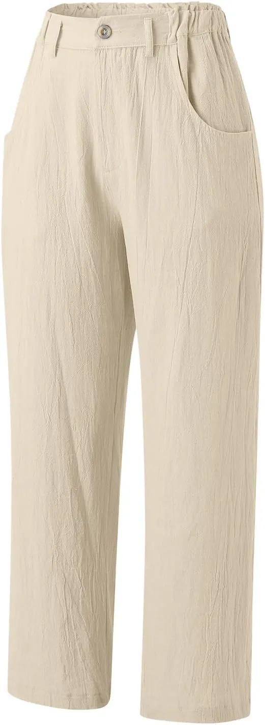 Women's Linen Summer Tie Knot Palazzo Lounge Pants High Waist Long Lounge Plus Size Palazzo Pants Office