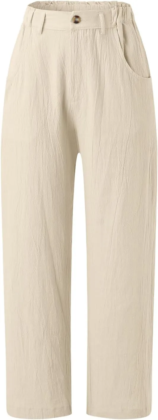Women's Linen Summer Tie Knot Palazzo Lounge Pants High Waist Long Lounge Plus Size Palazzo Pants Office