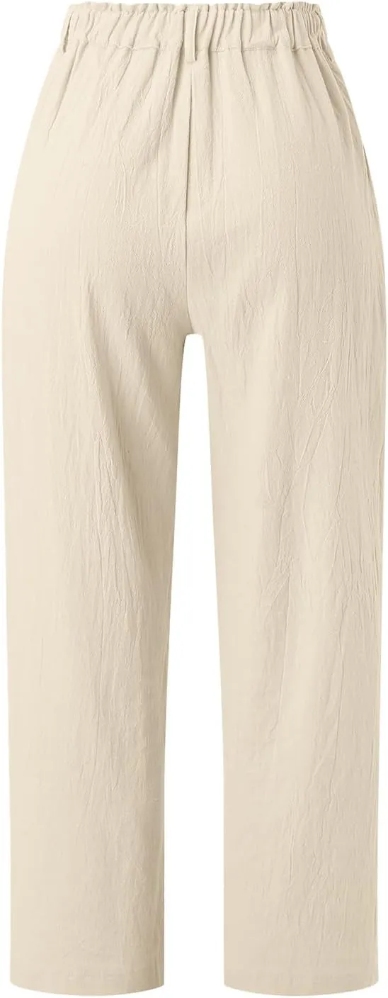 Women's Linen Summer Tie Knot Palazzo Lounge Pants High Waist Long Lounge Plus Size Palazzo Pants Office