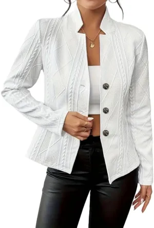 Women's Long Sleeve Business Blazer Jacket Button Down Notch Collar Textured Fitted Blazer Suit