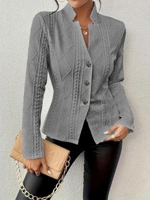 Women's Long Sleeve Business Blazer Jacket Button Down Notch Collar Textured Fitted Blazer Suit