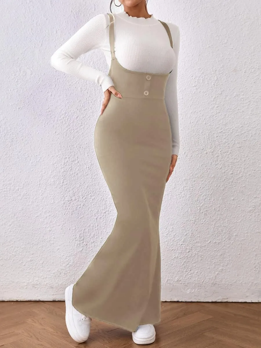 Women's Overall Dress Maxi Suspender Skirt Bodycon Ribbed Dress Adjustable Strap Without Shirt