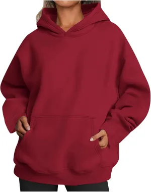 Women's Oversized Hoodies,Casual Crew Neck Long Sleeve Fleece Sweatshirts Pullover Sweaters Teen Girls Cute Tops
