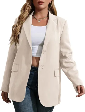 Womens Plus Size Casual Blazer Jackets Long Sleeve Open Front Buttons Work Office Lapel Blazers with Pockets