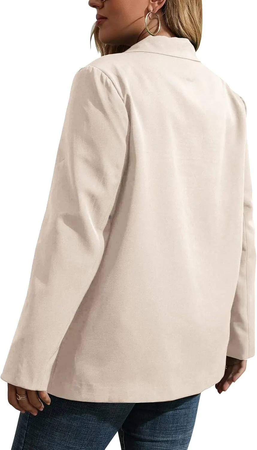 Womens Plus Size Casual Blazer Jackets Long Sleeve Open Front Buttons Work Office Lapel Blazers with Pockets