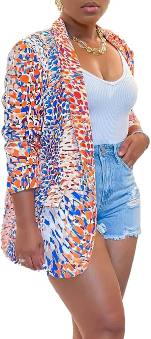 Women's Printed Blazer Jackets Long Sleeve Open Front Casual Multicolor Print Blazers Work Suits