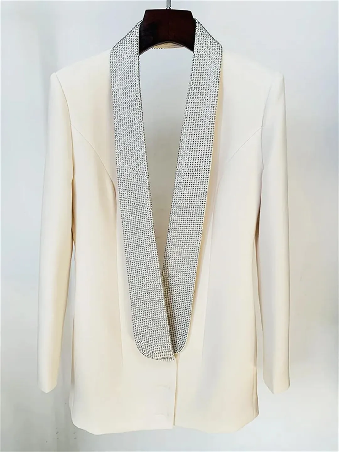 Women's Rhinestone Hollow Open Back Sexy Long Sleeve Long Suit Coat Blazer