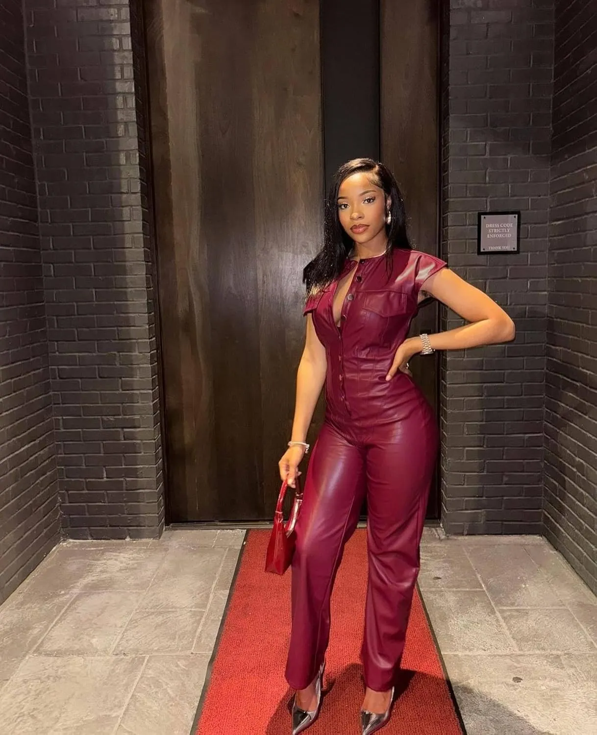 Womens Sexy PU Leather Jumpsuit Button Sleeveless Top Tight Waist Wide Leg Pants One Piece Jumpsuits