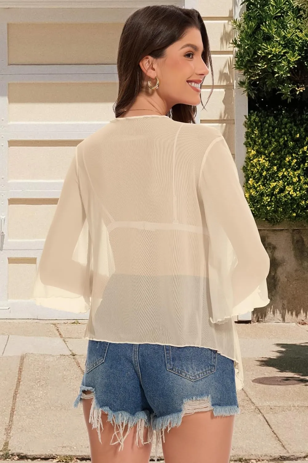 Women's Short Cardigan Bolero Shrug Sheer Tie Front Top 3/4 Sleeve Jacket for Dress
