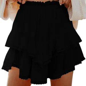 Women's Skirt Solid Color Mesh Layered Stylish Mini Shorts Elegant High Waisted Casual Skirt with Sheer Overlay