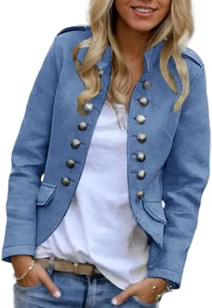 Women's Spring Double Breasted Open Front Blazers Jacket Business Casual Lightweight Stand Collar Cropped Coat