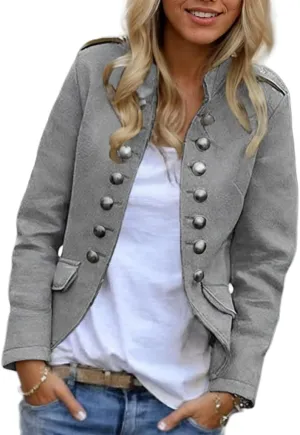 Women's Spring Double Breasted Open Front Blazers Jacket Business Casual Lightweight Stand Collar Cropped Coat