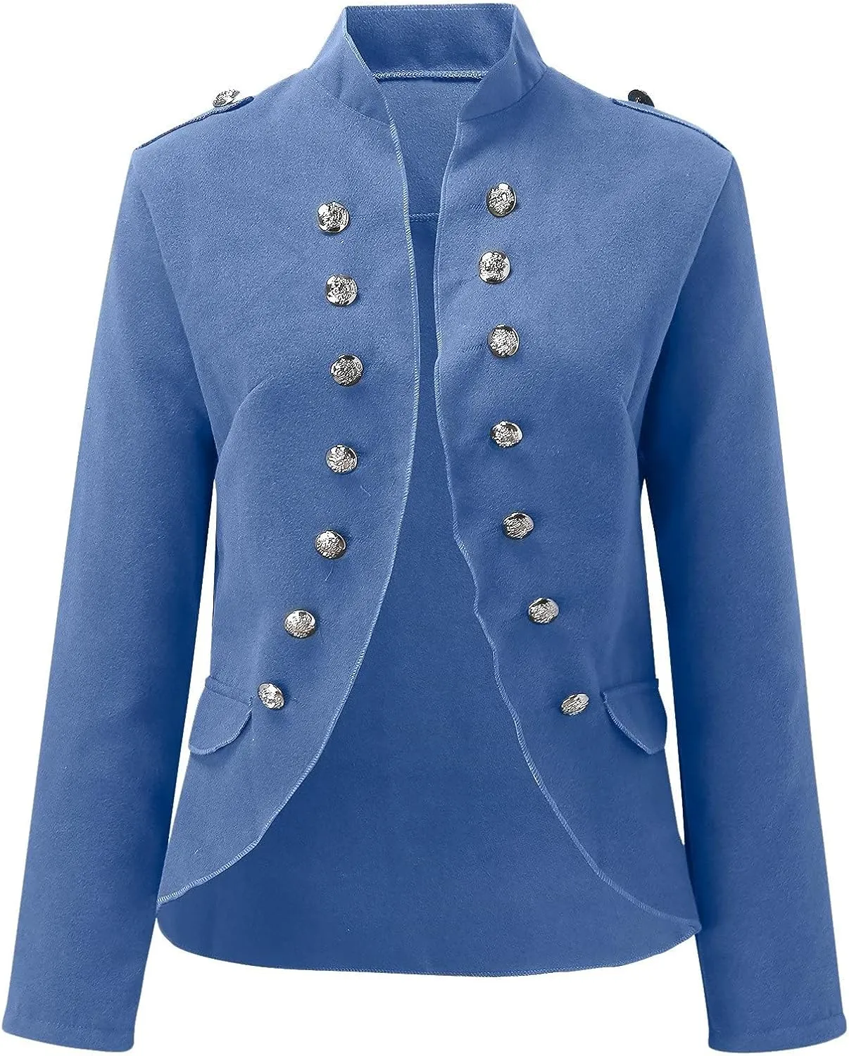 Women's Spring Double Breasted Open Front Blazers Jacket Business Casual Lightweight Stand Collar Cropped Coat