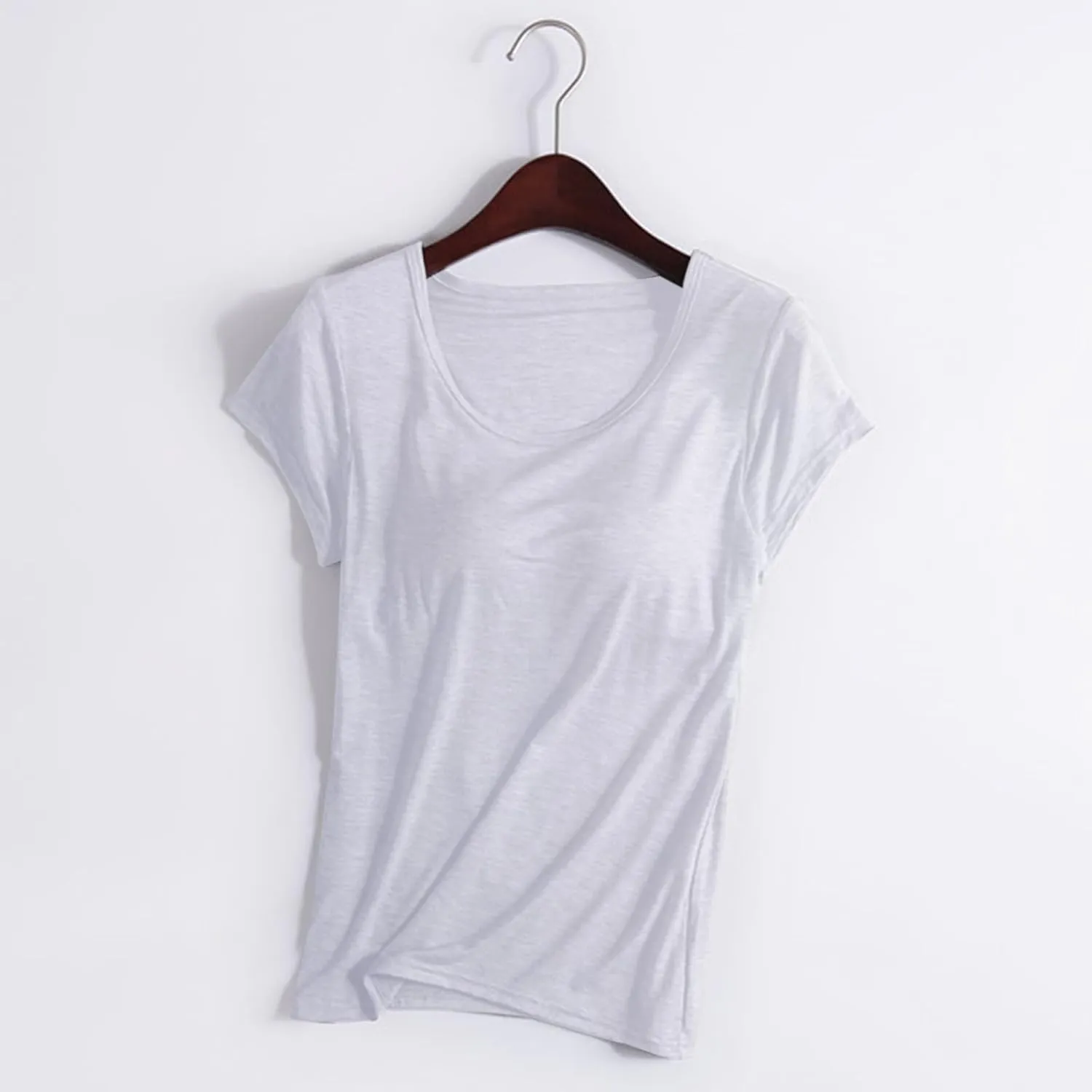 Womens Tops 2025 Summer Casual Short Sleeve T Shirts with Built in Bra Plus Size Basic Solid Yoga Athletic Tees Shirts