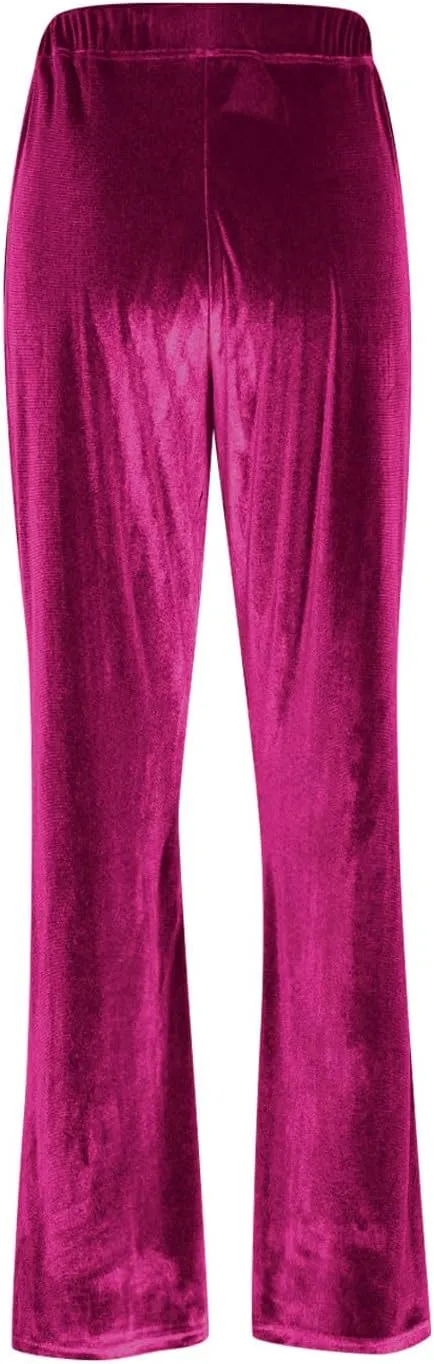 Womens Velvet Pants Low Rise Flare Pants Velour Bell Bottoms Vintage Palazzo Pants with Pockets Trendy Streetwear