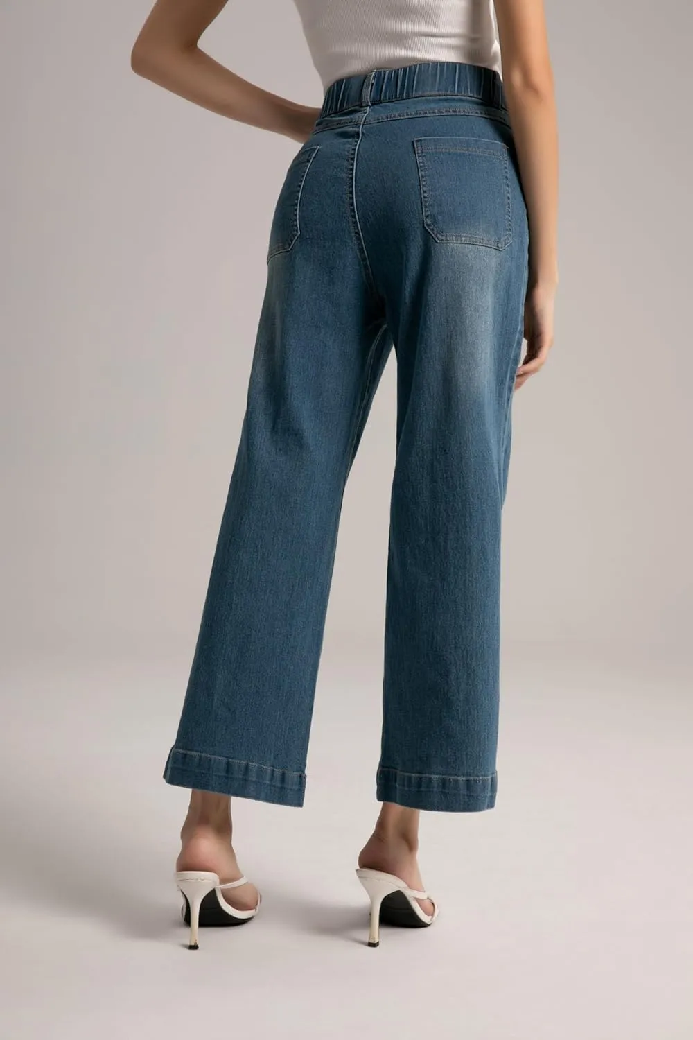 Women's Wide Leg Jeans High Waisted Women's Casual Denim Pants Fashion Tummy Control Cropped Ankle Jeans for Woman