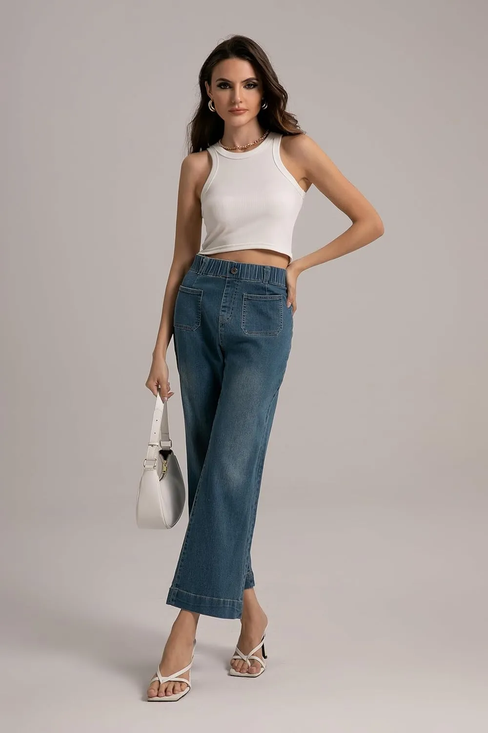 Women's Wide Leg Jeans High Waisted Women's Casual Denim Pants Fashion Tummy Control Cropped Ankle Jeans for Woman