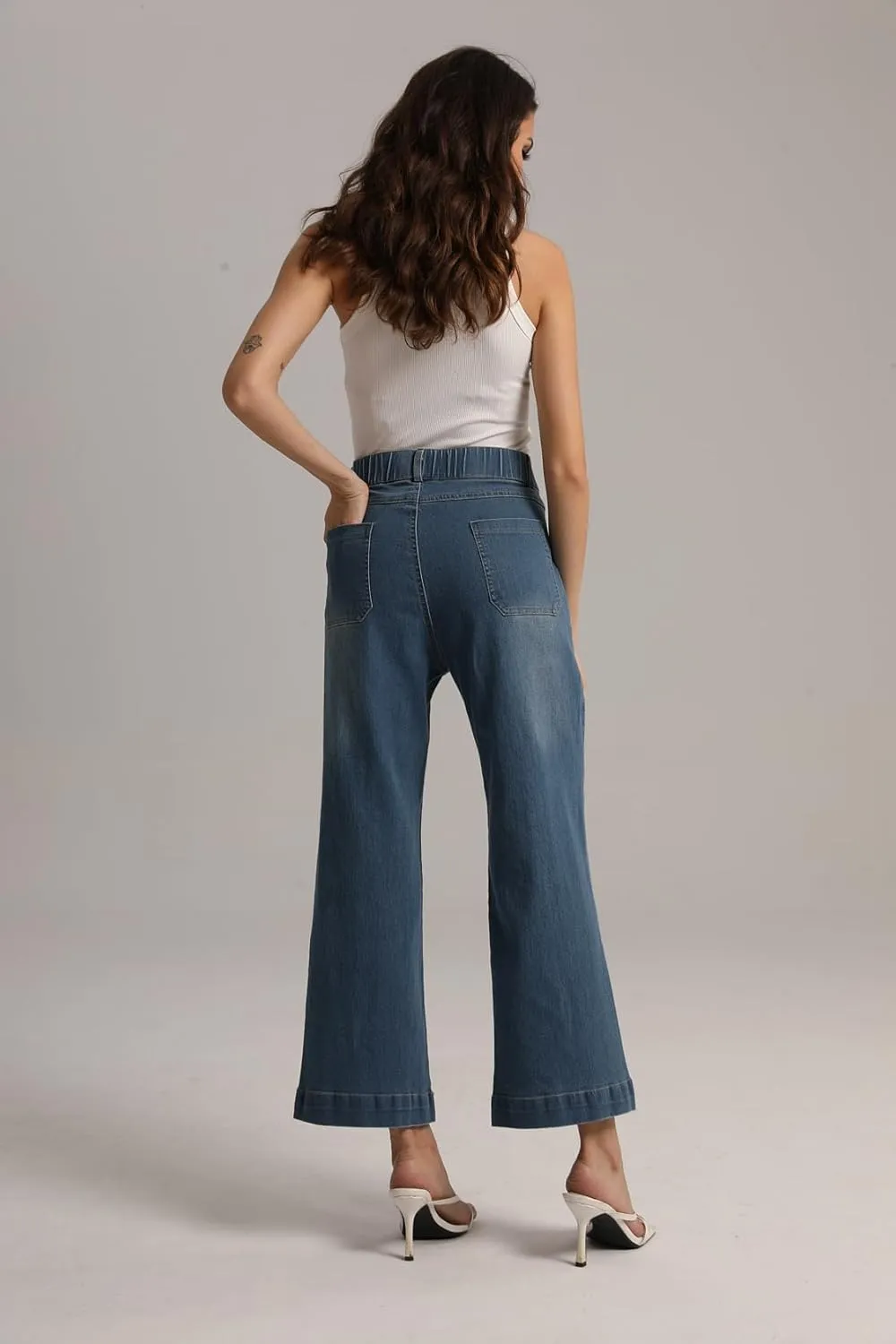 Women's Wide Leg Jeans High Waisted Women's Casual Denim Pants Fashion Tummy Control Cropped Ankle Jeans for Woman