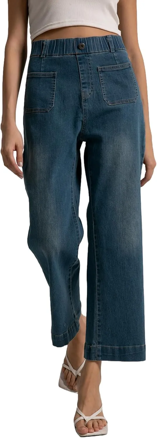 Women's Wide Leg Jeans High Waisted Women's Casual Denim Pants Fashion Tummy Control Cropped Ankle Jeans for Woman