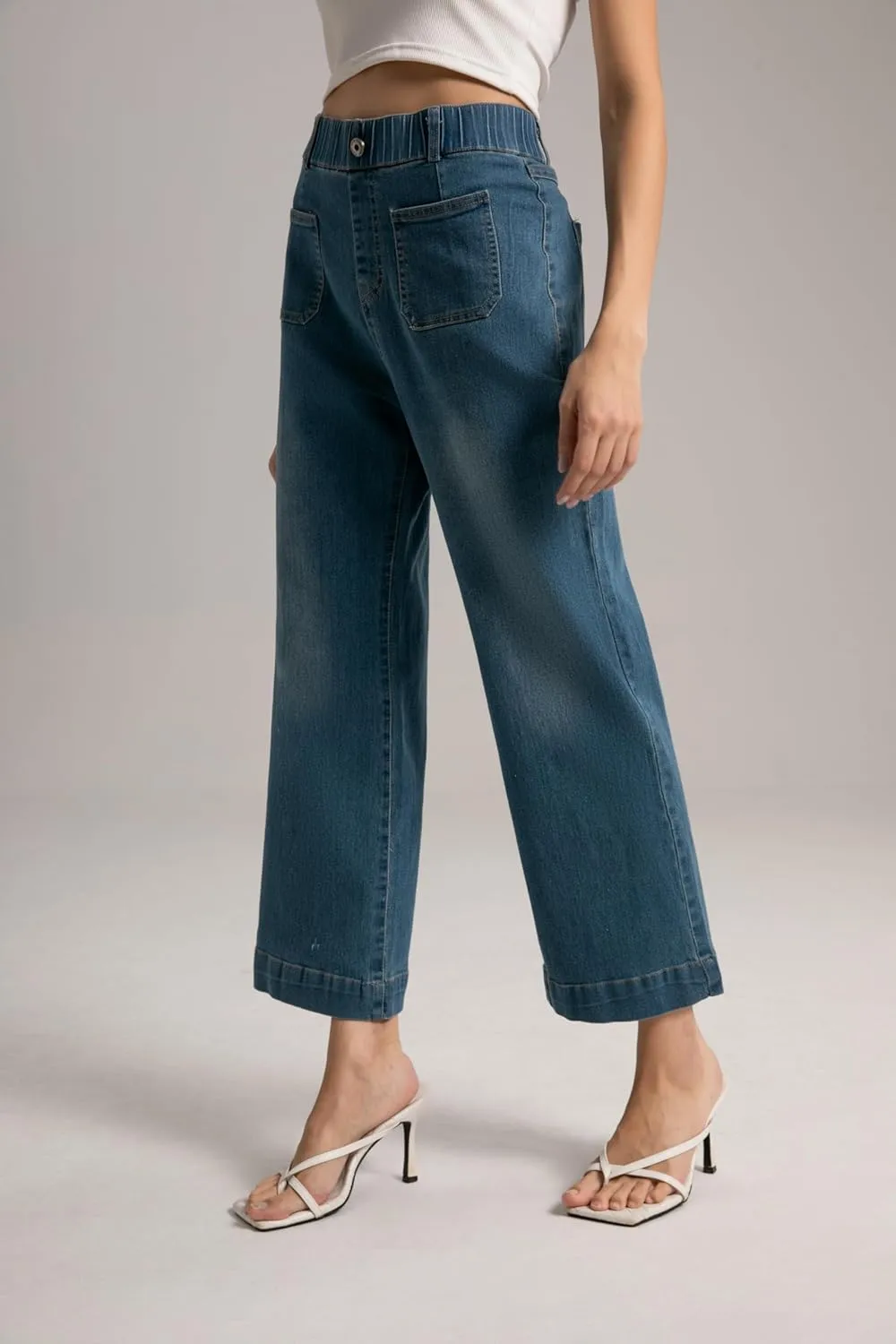 Women's Wide Leg Jeans High Waisted Women's Casual Denim Pants Fashion Tummy Control Cropped Ankle Jeans for Woman