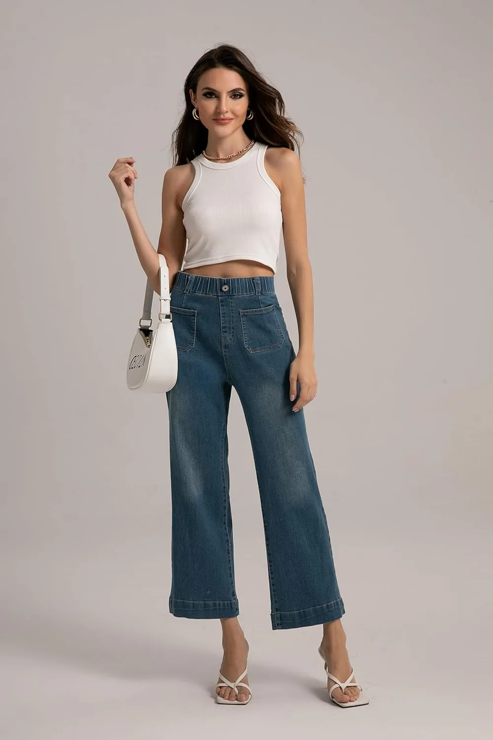 Women's Wide Leg Jeans High Waisted Women's Casual Denim Pants Fashion Tummy Control Cropped Ankle Jeans for Woman