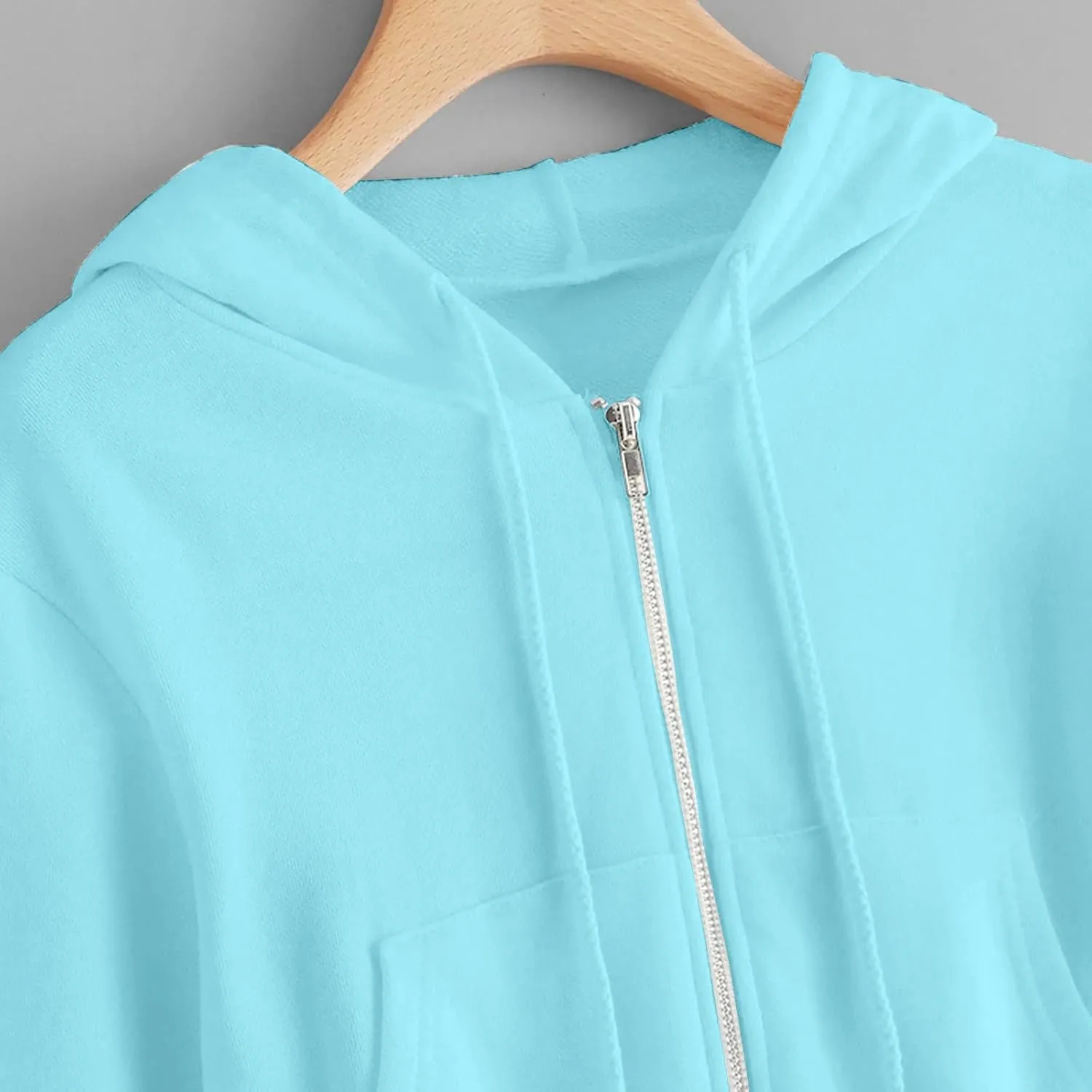 Women's Zip Up Cropped Hoodie Long Sleeve Drawstring Sweatshirts Casual Slim Fit Solid Color Crop Tops with Pocket