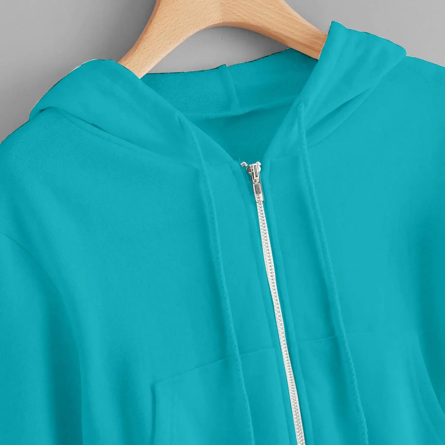 Women's Zip Up Cropped Hoodie Long Sleeve Drawstring Sweatshirts Casual Slim Fit Solid Color Crop Tops with Pocket