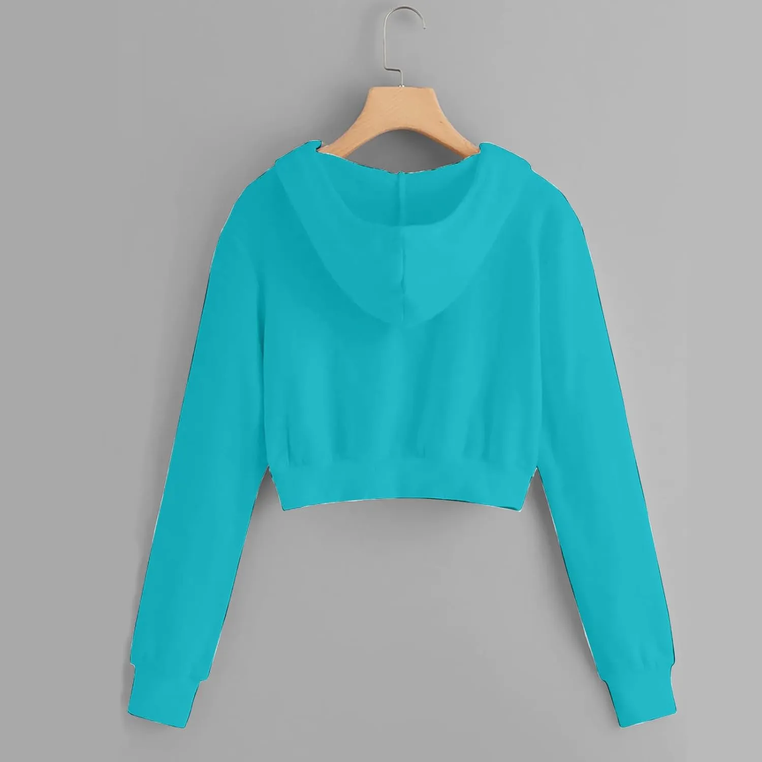 Women's Zip Up Cropped Hoodie Long Sleeve Drawstring Sweatshirts Casual Slim Fit Solid Color Crop Tops with Pocket