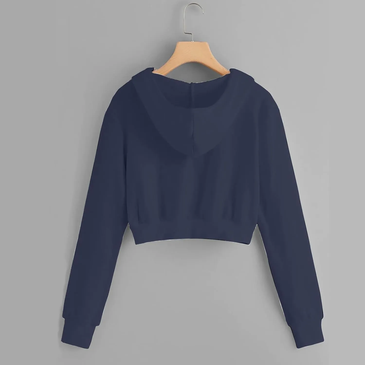 Women's Zip Up Cropped Hoodie Long Sleeve Drawstring Sweatshirts Casual Slim Fit Solid Color Crop Tops with Pocket