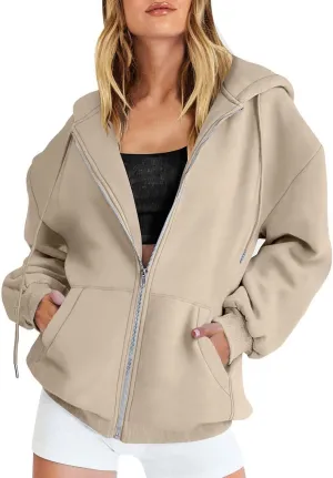 Womens Zip Up Hoodies Long Sleeve Sweatshirts Fall Outfits Oversized Sweaters Casual Fashion Y2K Jackets