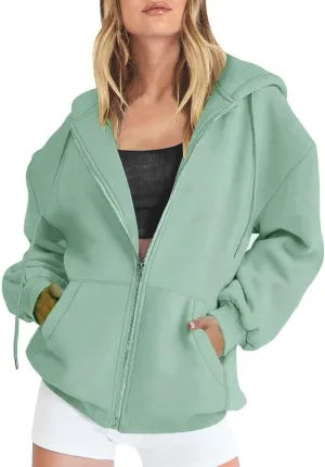 Womens Zip Up Hoodies Long Sleeve Sweatshirts Fall Outfits Oversized Sweaters Casual Fashion Y2K Jackets