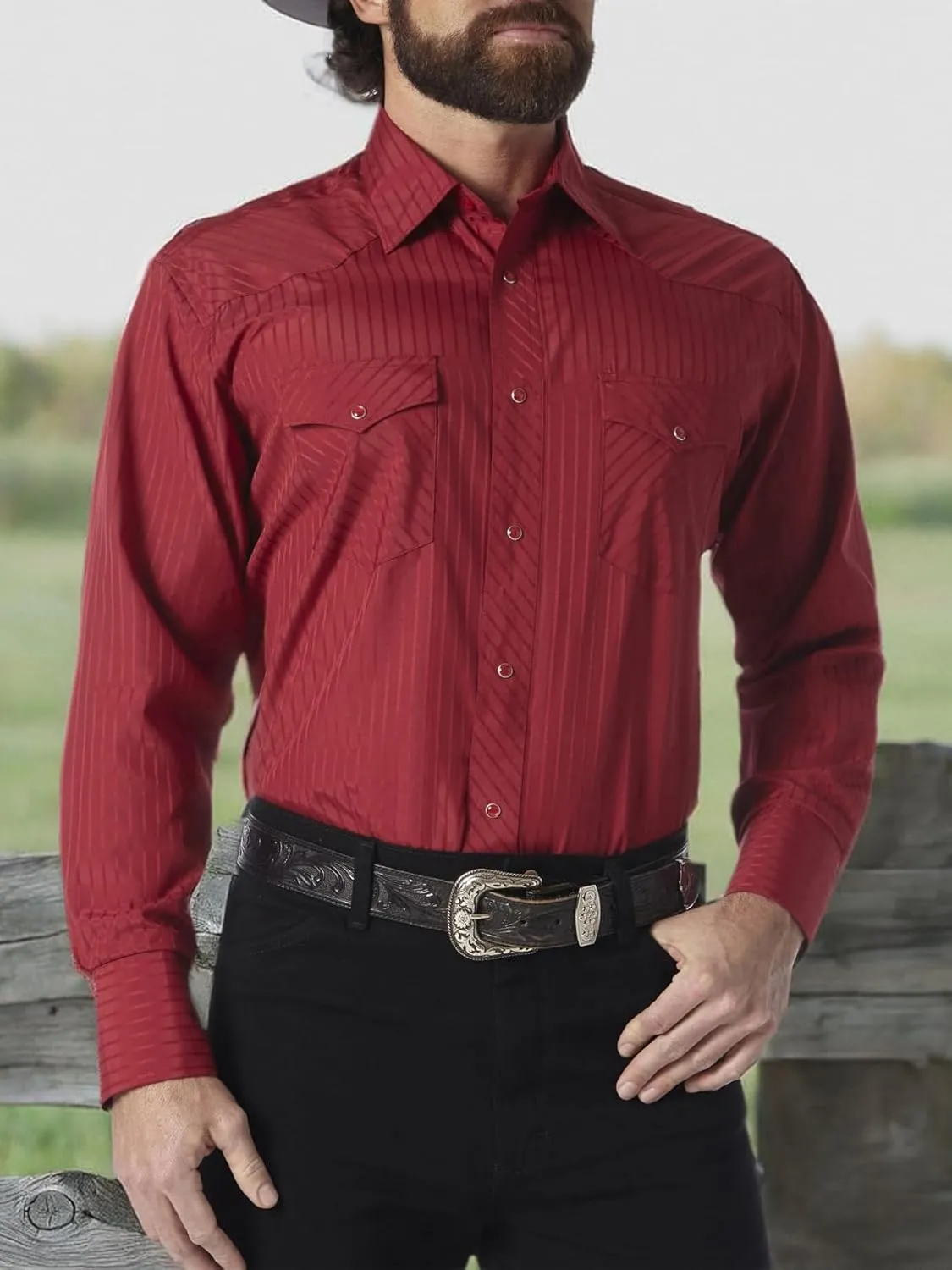 Wrangler Men's Sport Western Two Pocket Long Sleeve Snap Button Down Shirts