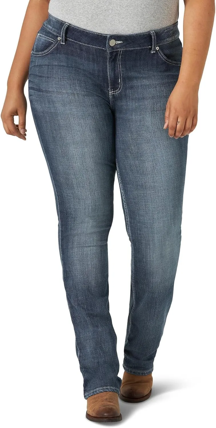 Wrangler Women's Western Plus Size Mid Rise Stretch Straight Leg Jean