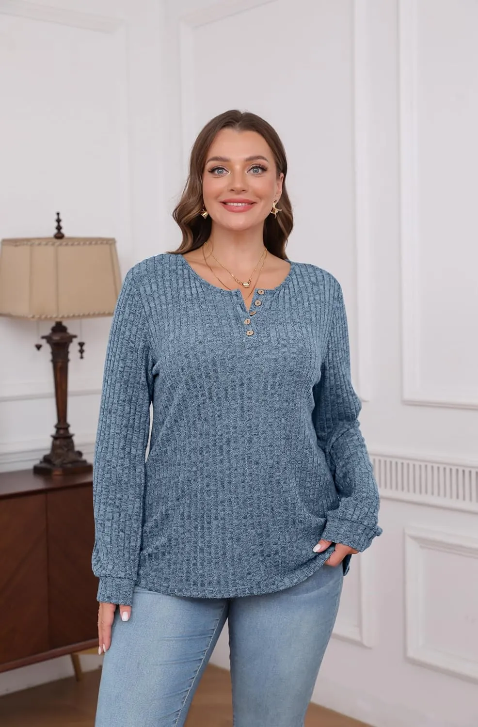 XIEERDUO Sweater for Women Long Sleeve Henley Shirts Tunic Tops to Wear with Leggings crew neck Sweaters Trendy 2024