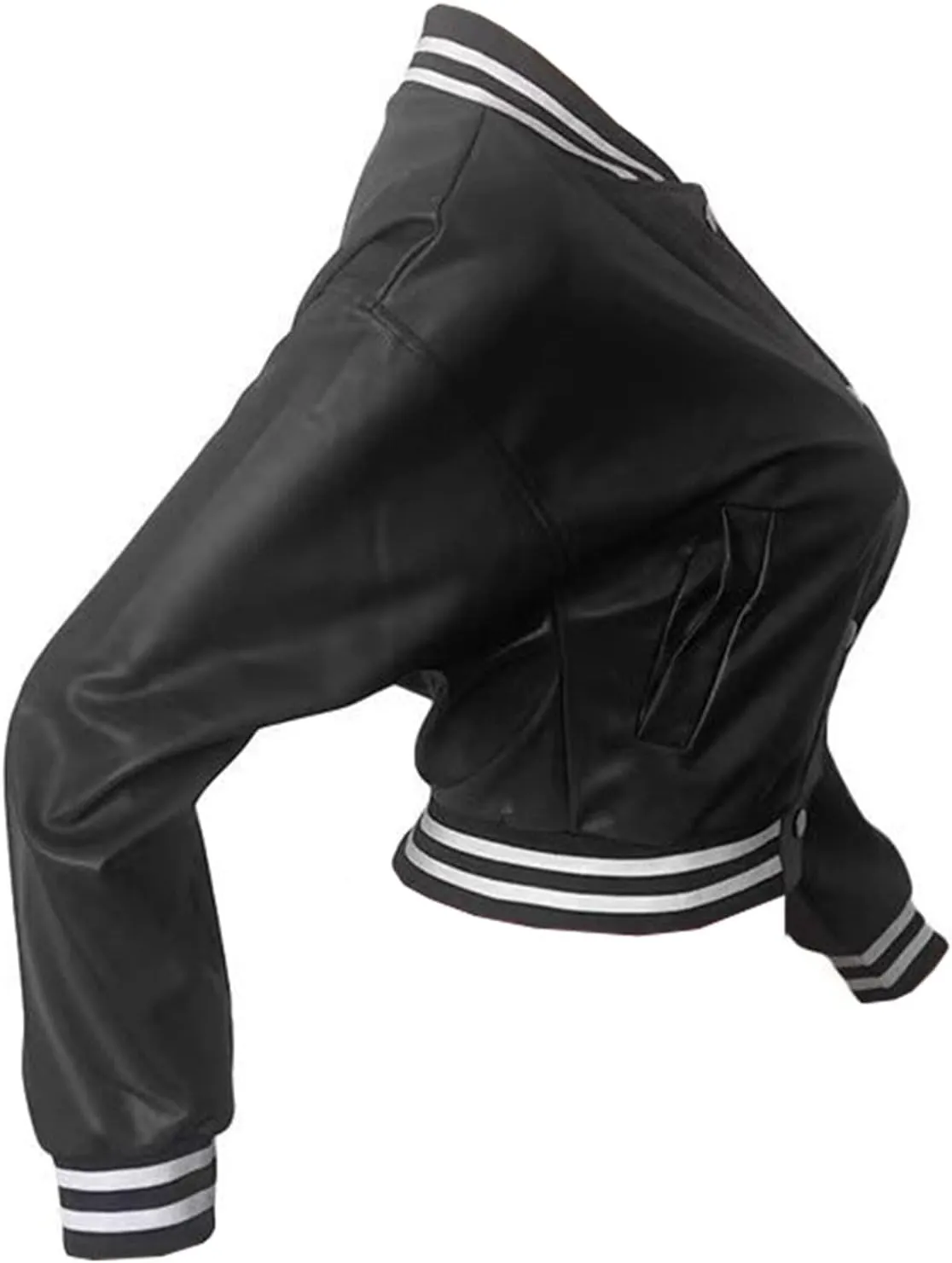 XZLUFNY Women Crop Faux Leather Varsity Baseball Bomber Jackets Button Up Full Sleeve Short Coat