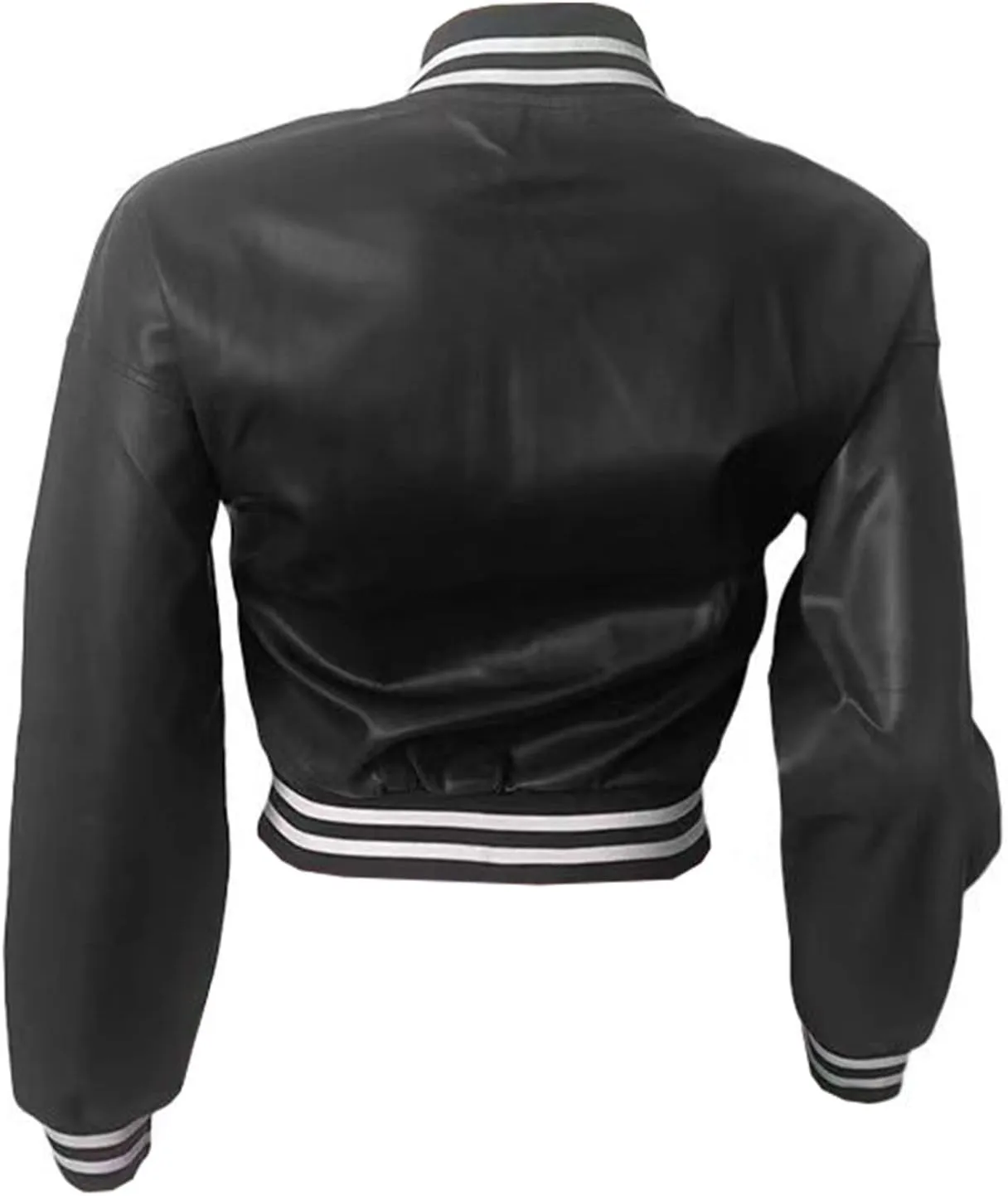 XZLUFNY Women Crop Faux Leather Varsity Baseball Bomber Jackets Button Up Full Sleeve Short Coat