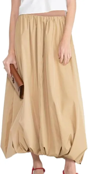 Y2k Bubble Maxi Skirt for Women Boho High Elastic Waist A Line Pleated Long Skirt Ruffle Smocked Midi Skirt