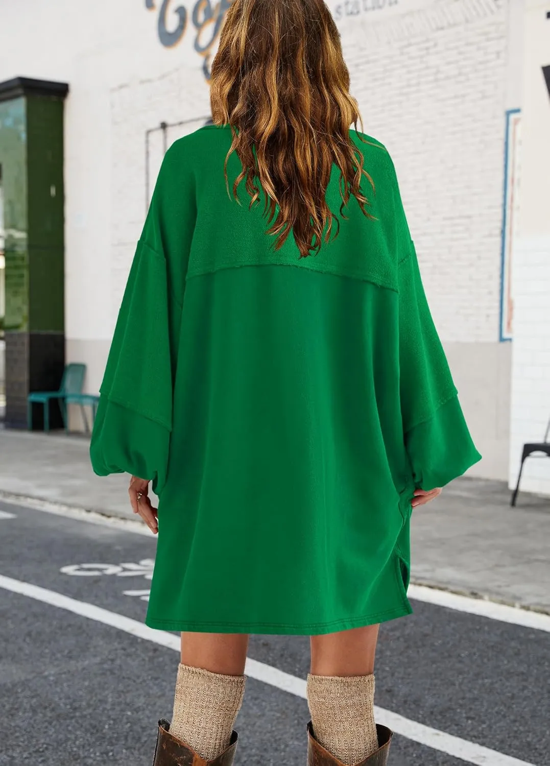 Yanekop Womens Oversized Sweatshirt Dress Patchwork Tunic Sweatshirts Crewneck Long Sleeve Spring Pullover Tops Side Slit