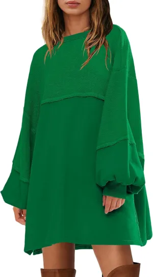 Yanekop Womens Oversized Sweatshirt Dress Patchwork Tunic Sweatshirts Crewneck Long Sleeve Spring Pullover Tops Side Slit