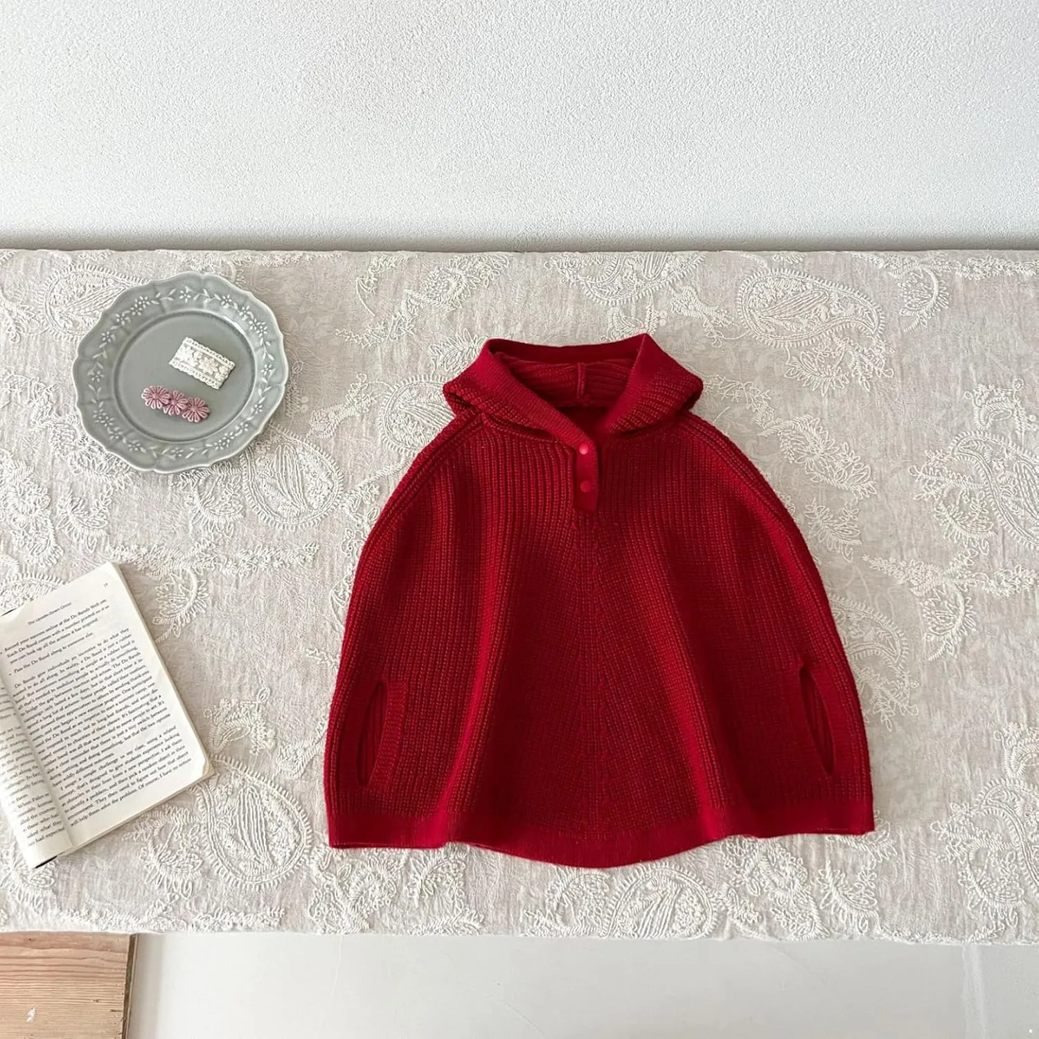 Yartina Infant Baby Girls Hooded Knit Poncho Sweaters Solid Cape Cloak Toddler Fall Winter Shawl Pullover