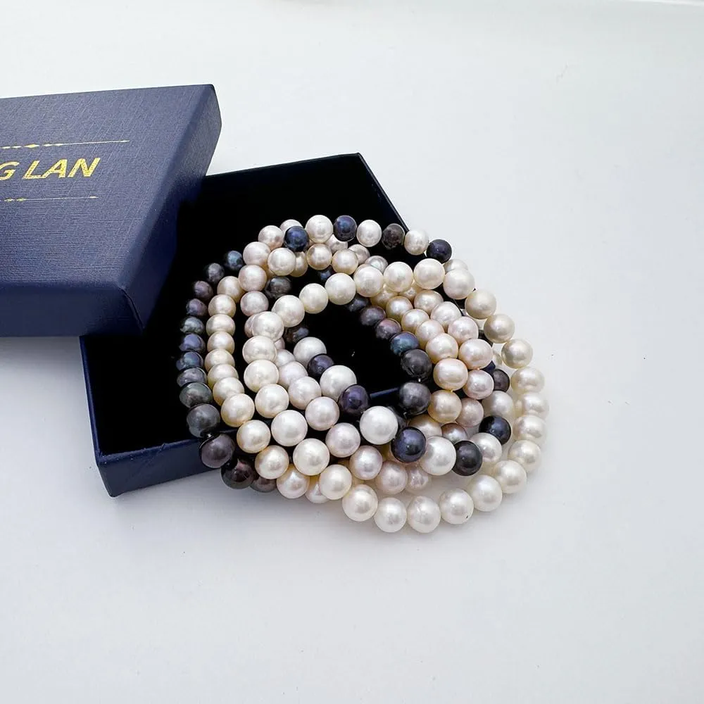 YING LAN Cultured Freshwater Pearl Stretch Bracelet 8 Inch For Women Ladies Accessories Jewelry