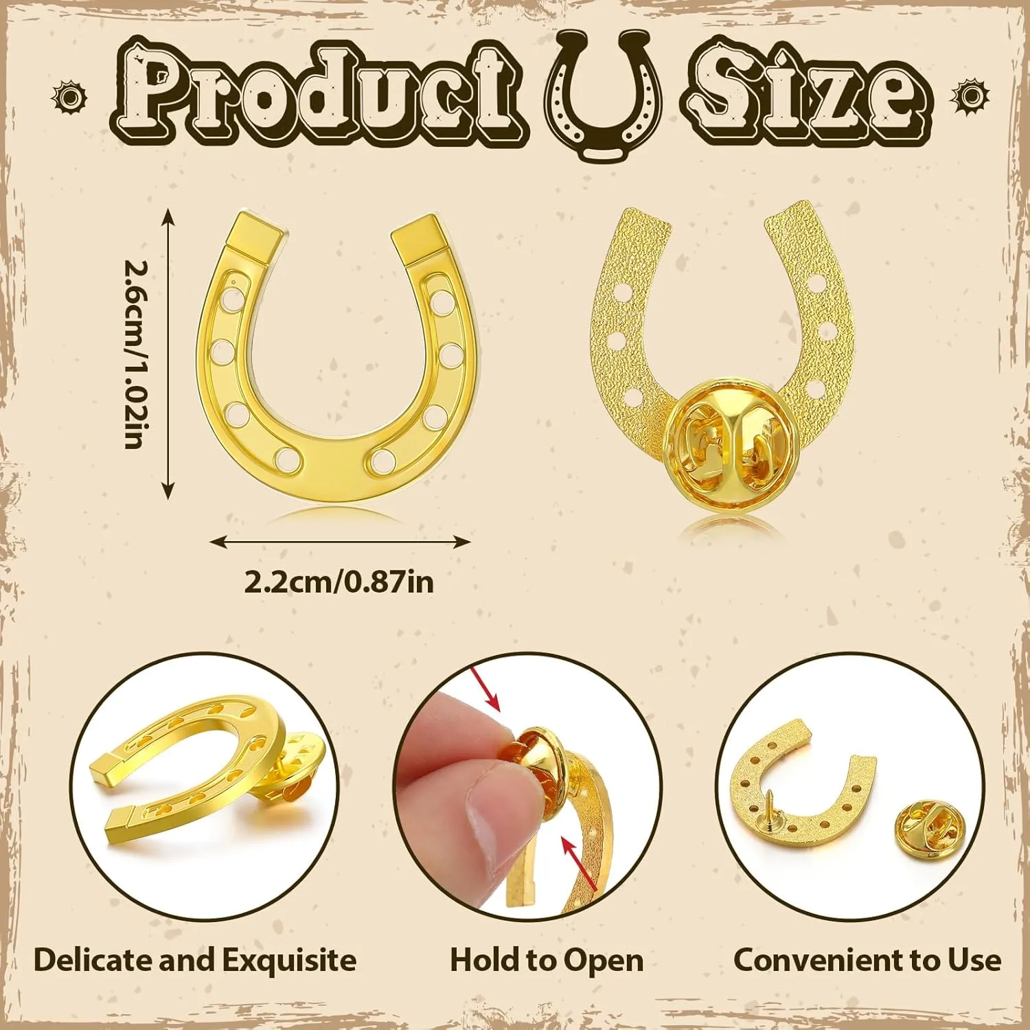Yinkin 50 Pcs Cowboy Western Lapel Pin Men Women Lucky Horseshoe Lapel Pin Vintage Metal Horseshoe Cowgirl Backpack Party