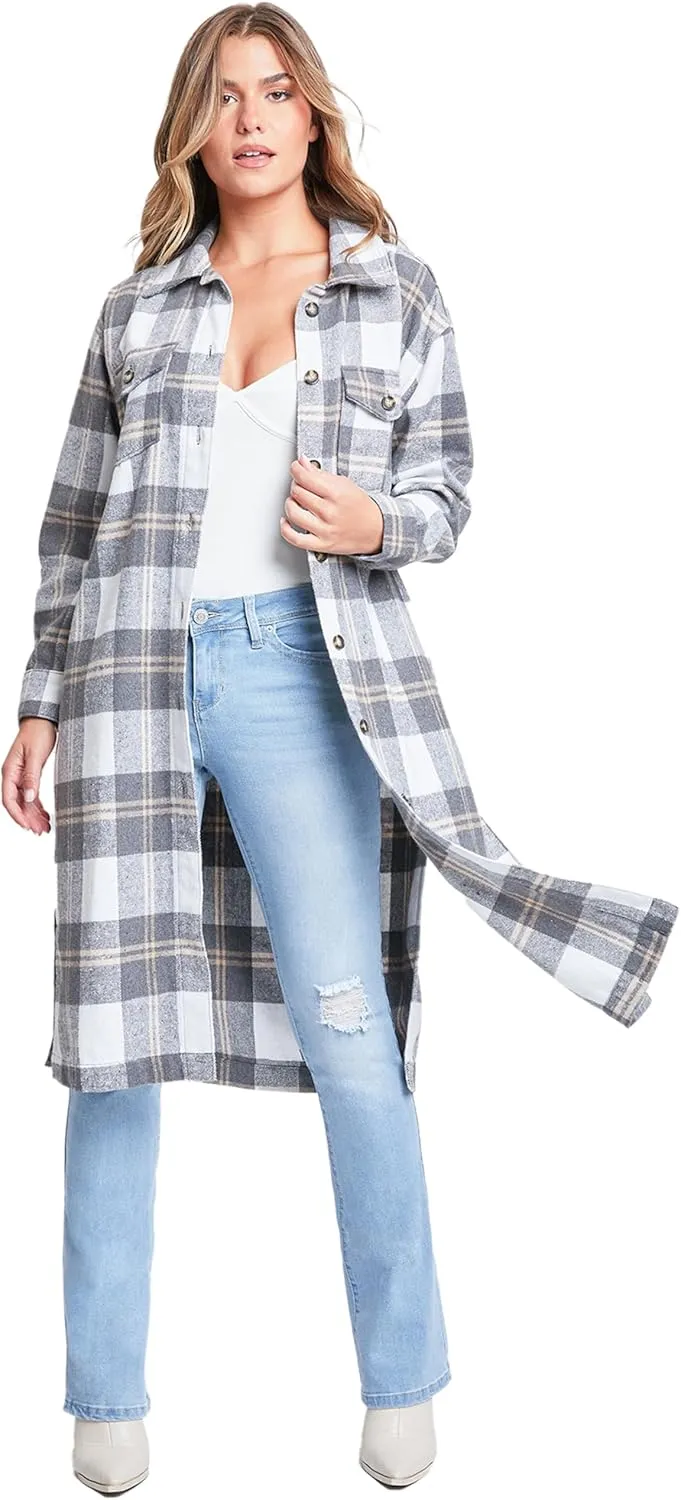 YMI Jeans Women's Plaid Shacket Long Duster