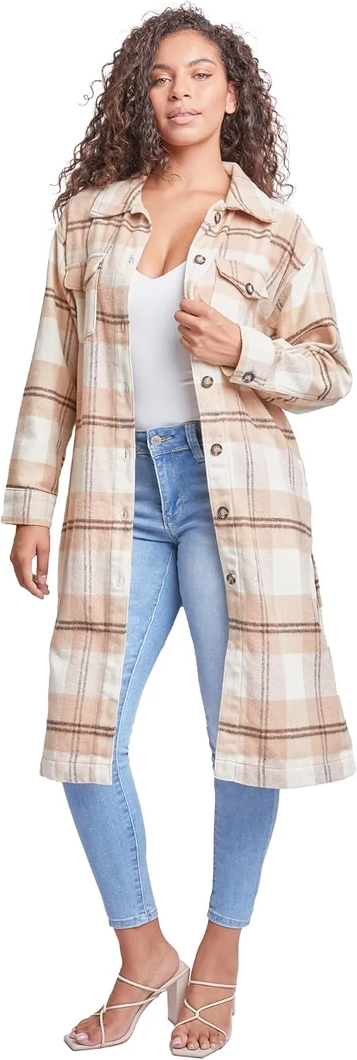 YMI Jeans Women's Plaid Shacket Long Duster